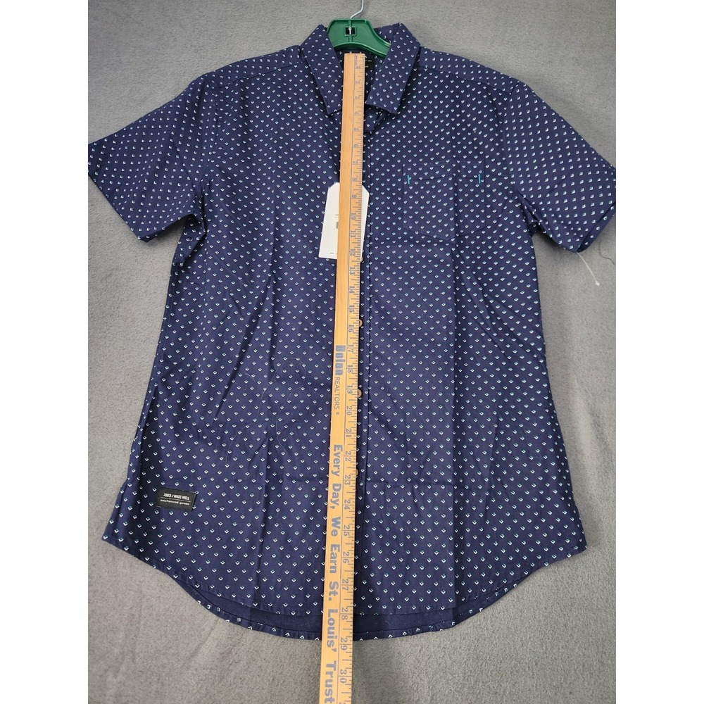 7 Diamonds Shirt Men L Navy Blue Short Sleeve Button Up All Over Print Made Well - Picture 3 of 11